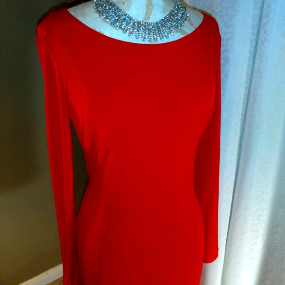Classic Long-Sleeve Red Sheath Dress